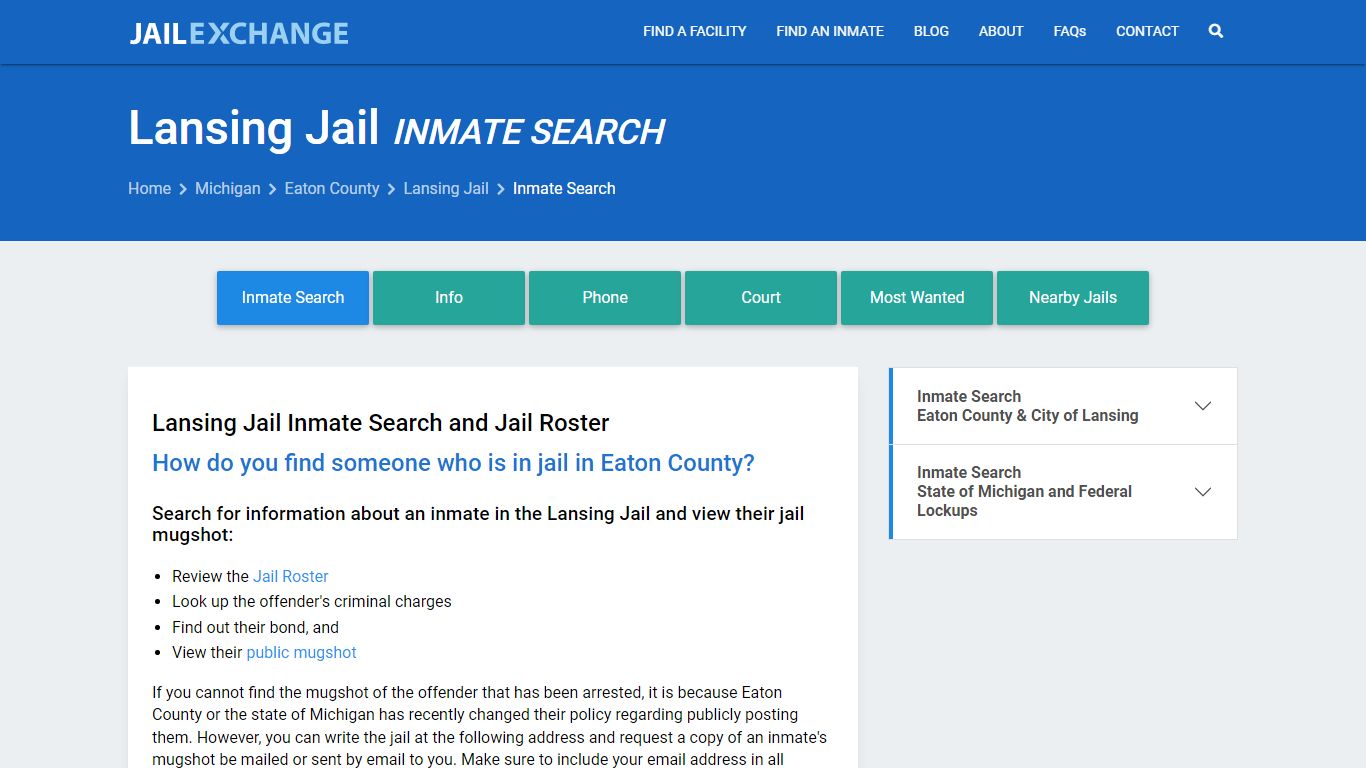 Inmate Search: Roster & Mugshots - Lansing Jail, MI - Jail Exchange